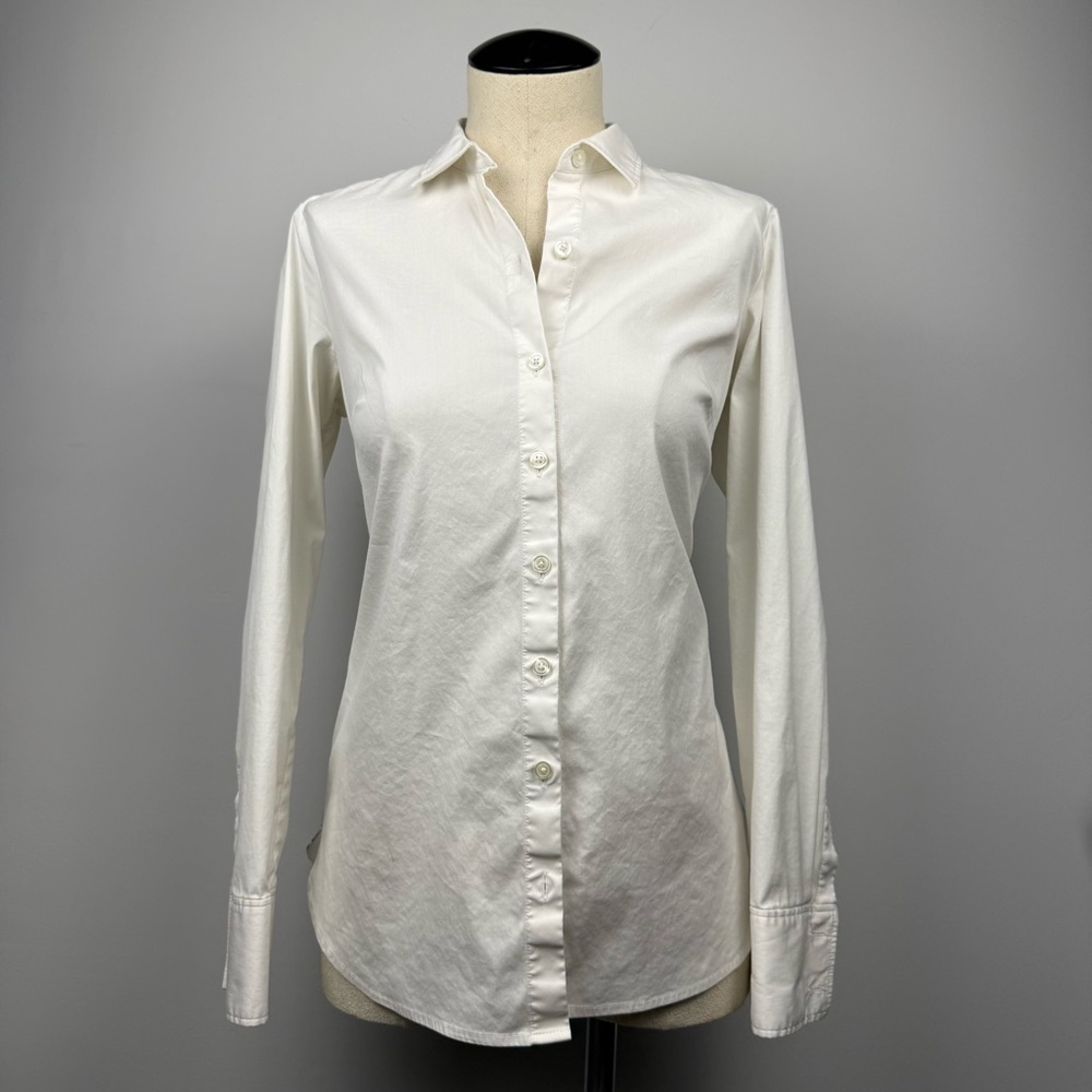 Ann Taylor Crisp White Button Down Blouse Sz 4